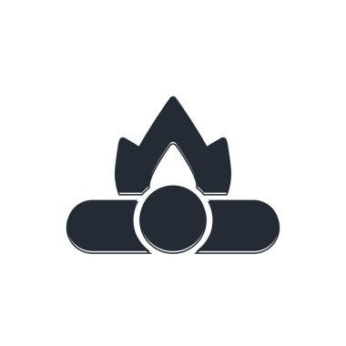 Siyah Kamp Ateşi simgesi beyaz arkaplanda izole edildi. Odunla yanan şenlik ateşi. Vektör.