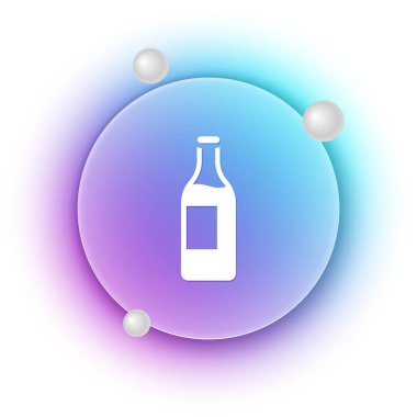 Beyaz arka planda izole edilmiş beyaz şarap şişesi ikonu. Mavi ve mor eğimli çember arkaplan. Vektör.