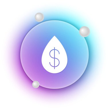 Beyaz zemin üzerinde dolar sembolü olan beyaz yağ damlası. Mavi ve mor eğimli çember arkaplan. Vektör.