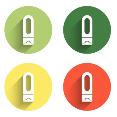 Uzun gölgeli bir şampuan ikonu seti. Renkli daire düğmesi. Vektör.