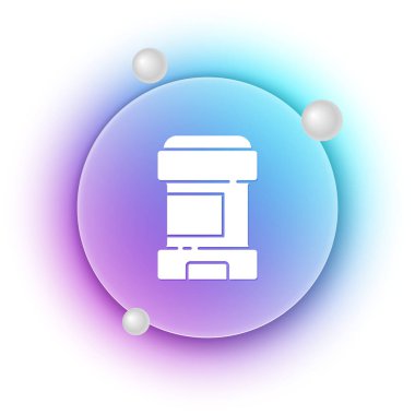 Beyaz arka planda beyaz terleme önleyici deodorant rulo ikonu izole edildi. Vücut hijyeni için kozmetik. Mavi ve mor eğimli çember arkaplan. Vektör.