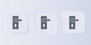 Gri Kapı kulplu simge gri arka planda izole edildi. Kapı kilidi işareti. Kare düğmelere simgeleri yerleştir. Vektör.