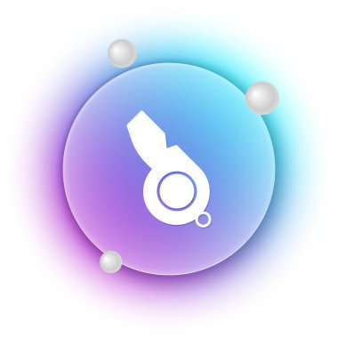 Beyaz arka planda Beyaz Düdük simgesi izole edildi. Hakem sembolü. Spor ve spor burcu. Mavi ve mor eğimli çember arkaplan. Vektör.