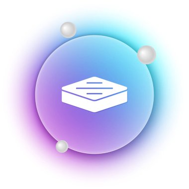 Beyaz arka planda beyaz biftek ikonu var. Mavi ve mor eğimli çember arkaplan. Vektör.