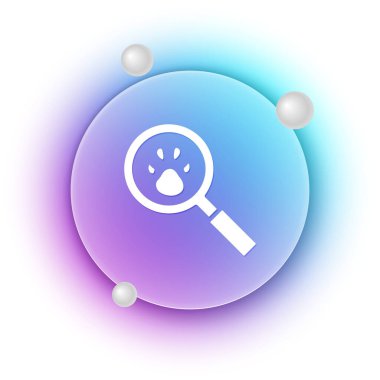 Beyaz Pençe arama simgesi beyaz arkaplanda izole edildi. Hayvan ayak izleri olan büyüteç. Mavi ve mor eğimli çember arkaplan. Vektör.