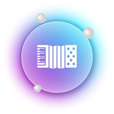 Beyaz müzikal enstrüman akordeon simgesi beyaz arkaplanda izole edildi. Klasik bayan, harmonik. Mavi ve mor eğimli çember arkaplan. Vektör.