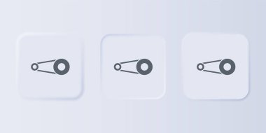 Gri arka planda izole edilmiş çark simgesi olan gri bisiklet zinciri. Bisiklet zinciri sıçrama iletimi. Kare düğmelere simgeleri yerleştir. Vektör.