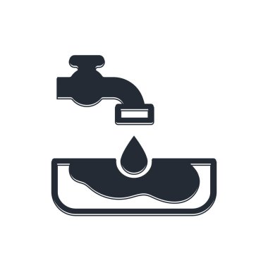 Siyah su problemi simgesi beyaz arkaplanda izole edildi. Yoksul ülkeler çevreyle ilgili kamu sağlığı sorunları. Vektör.