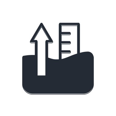 Beyaz arkaplanda izole edilmiş su seviyesi simgesindeki siyah yükselme. Vektör.