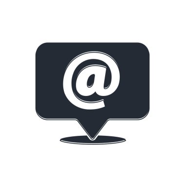 Beyaz arkaplanda izole edilmiş konuşma baloncuğu simgesine siyah posta ve e-posta. Zarf sembolü e-postası. E- posta kodu. Vektör.
