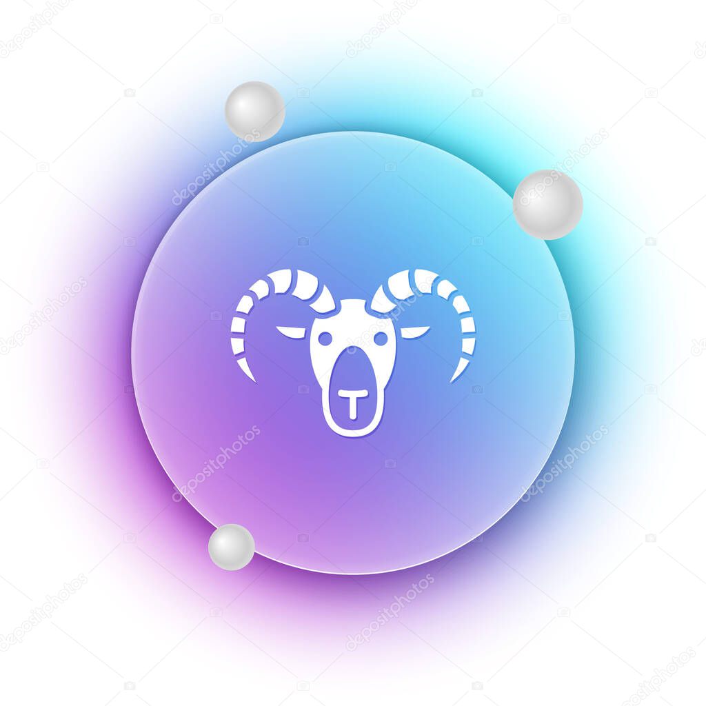White Head of goat or ram icon isolated on white background. Mountain sheep. Animal symbol. Blue and purple gradient circle background. Vector.