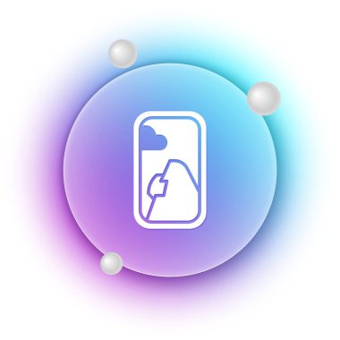 Beyaz Uçak pencere simgesi beyaz arkaplanda izole edildi. Uçak lombozu. Mavi ve mor eğimli çember arkaplan. Vektör.