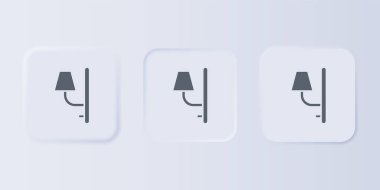 Gri duvar lambası ya da gri arka planda izole edilmiş lamba simgesi. Duvar lambası ışığı. Kare düğmelere simgeleri yerleştir. Vektör.