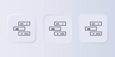 Gri arkaplanda kitap simgesi olan gri raf. Raflar işaretli. Kare düğmelere simgeleri yerleştir. Vektör.
