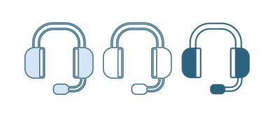 Mavi Kulaklık simgesi beyaz arkaplanda izole edildi. Müşteri hizmetleri, yardım hattı, çağrı merkezi, faq, bakım. Vektör.