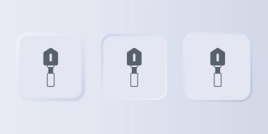 Gri arkaplanda gri kürek simgesi izole edildi. Bahçe aletleri. Bahçecilik, tarım, çiftçilik aleti. Kare düğmelere simgeleri yerleştir. Vektör.