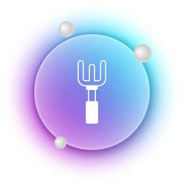 Beyaz Bahçe tırmık simgesi beyaz arkaplanda izole edildi. Bahçecilik, tarım, çiftçilik aleti. Toprak işçisi. Temizlik ekipmanları. Mavi ve mor eğimli çember arkaplan. Vektör.