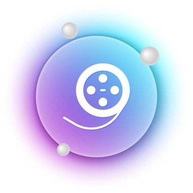 Beyaz Film makarası simgesi beyaz arkaplanda izole edildi. Mavi ve mor eğimli çember arkaplan. Vektör.