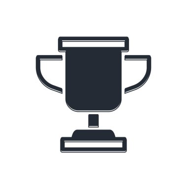 Beyaz arka planda siyah ödül kupa simgesi izole. Galibiyet ödülü sembolü. Şampiyonluk ya da yarışma kupası. Spor başarısı işareti. Vektör.