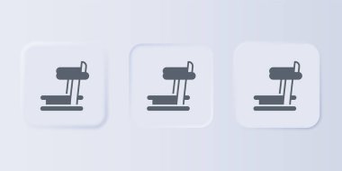 Gri Koşu bandı makine simgesi gri arkaplanda izole edildi. Kare düğmelere simgeleri yerleştir. Vektör.