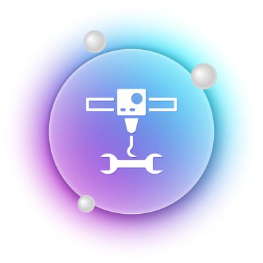 Beyaz 3D yazıcı anahtarı anahtarı simgesi beyaz arkaplanda izole edildi. 3D baskı. Mavi ve mor eğimli çember arkaplan. Vektör.