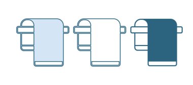 Askı simgesinde mavi havlu beyaz arkaplanda izole edildi. Banyo havlusu ikonu. Vektör.