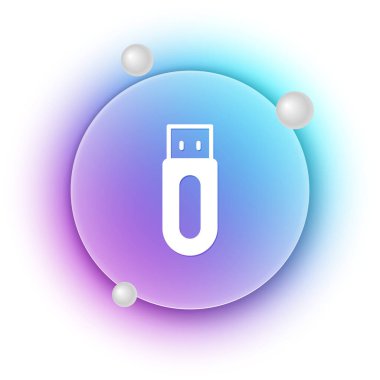 Beyaz USB flaş bellek simgesi beyaz arkaplanda izole edildi. Mavi ve mor eğimli çember arkaplan. Vektör.