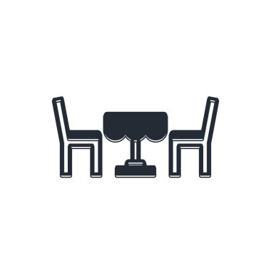 Siyah Fransız kafe simgesi beyaz arkaplanda izole edilmiş. Sokak kafesi. Masa ve sandalyeler. Vektör.