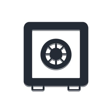 Siyah kasa simgesi beyaz arkaplanda izole edildi. Kapı, şifreli bir banka kasası. Güvenilir Veri Koruma. Vektör.