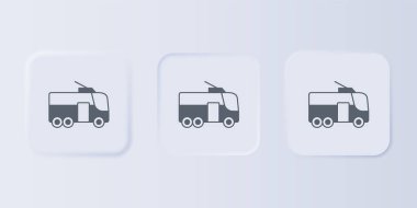 Gri arkaplanda gri Trolleybus simgesi izole edildi. Toplu taşıma sembolü. Kare düğmelere simgeleri yerleştir. Vektör.