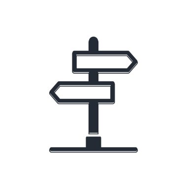 Siyah Yol trafik tabelası. Beyaz arkaplanda sinyal simgesi izole edildi. İşaretçi sembolü. İzole sokak bilgi levhası. Yön tabelası. Vektör.