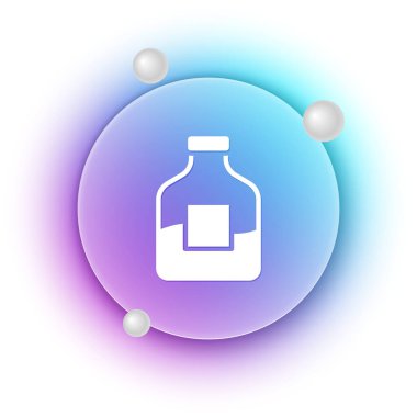 Beyaz arka planda izole edilmiş beyaz cam votka ikonu. Mavi ve mor eğimli çember arkaplan. Vektör.