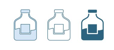 Beyaz arka planda izole edilmiş mavi cam votka ikonu şişesi. Vektör.