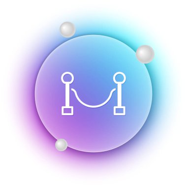 Beyaz arka planda beyaz ip bariyeri simgesi izole edildi. VIP etkinliği, lüks kutlama. Ünlüler partisi girişi. Mavi ve mor eğimli çember arkaplan. Vektör.