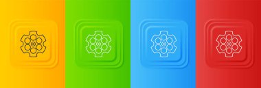 Renkli arkaplanda beyaz Revolver silindir simgesi izole edildi. Kare düğmelere simgeleri yerleştir. Vektör.