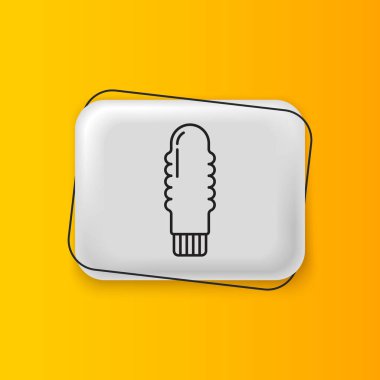 Black Dildo vibrator for sex games icon isolated on yellow background. Sex toy for adult. Vaginal exercise machines for intimate. Silver rectangle button. Vector.