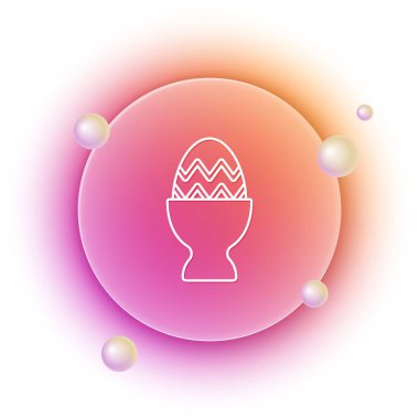 Beyaz arka planda izole edilmiş bir simge üzerinde beyaz Paskalya yumurtası. Mutlu Paskalyalar. Turuncu ve pembe eğimli çember arka planı. Vektör.