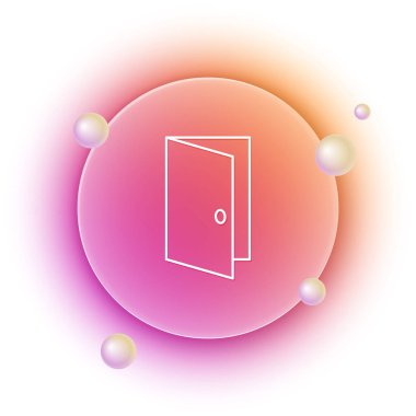 Beyaz arka planda beyaz kapalı kapı simgesi izole edildi. Turuncu ve pembe eğimli çember arka planı. Vektör.