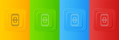 Renkli arkaplanda beyaz elektrik düğmesi simgesi izole edildi. Açık ve kapalı simgesi. Loş ışık düğmesi işareti. Enerji tasarrufu kavramı. Kare düğmelere simgeleri yerleştir. Vektör.