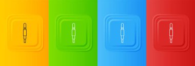 Beyaz Ses Jack simgesi renkli arkaplanda izole edildi. Bağlantı ses ekipmanları için ses kablosu. Fiş kablosu. Müzik aleti. Kare düğmelere simgeleri yerleştir. Vektör.