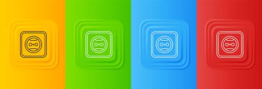 Renkli arkaplanda beyaz elektrik çıkış simgesi izole edildi. Elektrik prizi. Rosette sembolü. Kare düğmelere simgeleri yerleştir. Vektör.