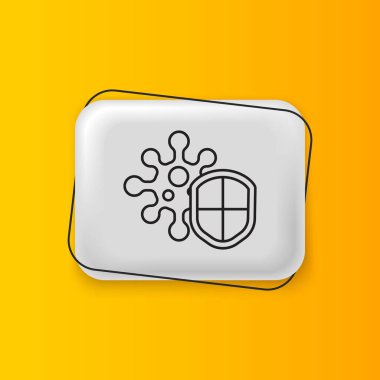 Kara Kalkan virüsten, mikroplardan ve bakteri simgesinden korunuyor. Bağışıklık sistemi konsepti. Corona virüsü 2019-nCoV. Gümüş dikdörtgen düğme. Vektör.