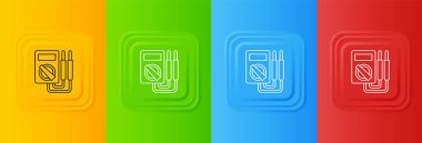 Beyaz Ampere ölçer, multimetre, voltmetre ikonu renkli arkaplanda izole edilmiş. Elektrik akımını ölçmek için araçlar. Kare düğmelere simgeleri yerleştir. Vektör.