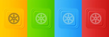 Beyaz Yaprak bitki ikonu renkli arkaplanda izole edilmiş. Botanik bahçesi güzellik merkezi sağlık organik biyoeko taze bitkisel yapraklar. Kare düğmelere simgeleri yerleştir. Vektör.