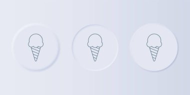 Gri arka planda izole edilmiş waffle külahlı gri dondurma. Güzel sembol. Kare düğmelere simgeleri yerleştir. Vektör.