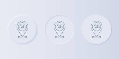 Gri arkaplanda, saat başı teslimat simgesi izole edildi. Kare düğmelere simgeleri yerleştir. Vektör.