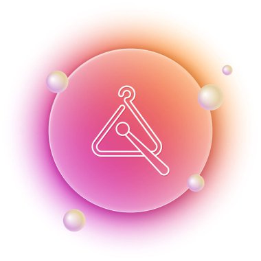 Beyaz Üçgen müzik aleti simgesi beyaz arkaplanda izole edildi. Turuncu ve pembe eğimli çember arka planı. Vektör.