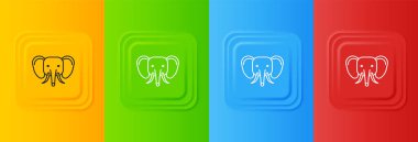 Beyaz Fil simgesi renkli arkaplanda izole edilmiş. Kare düğmelere simgeleri yerleştir. Vektör.