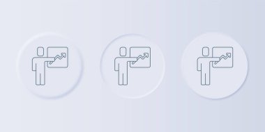 Gri arka planda, yönetici simgesinden oluşan bir ekibin gri lideri izole edildi. Kare düğmelere simgeleri yerleştir. Vektör.