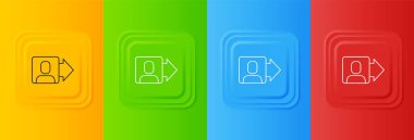 İdari simgelerden oluşan bir ekibin Beyaz Lideri renkli arka planda izole edildi. Kare düğmelere simgeleri yerleştir. Vektör.